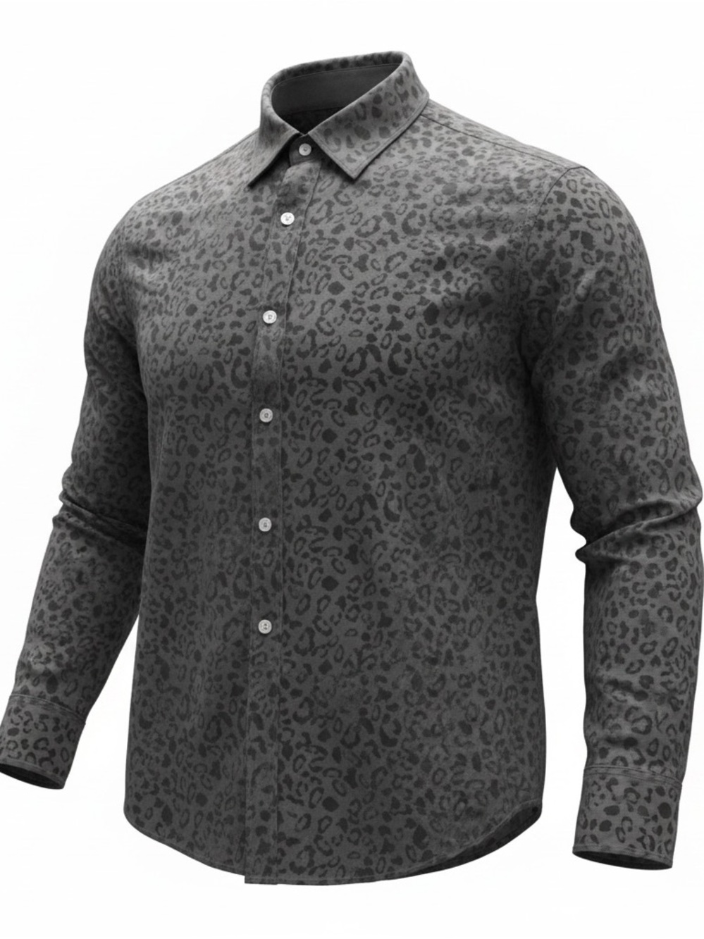INC International Concepts Men's L Gray/Black Leopard Woven Button-Up Shirt LS